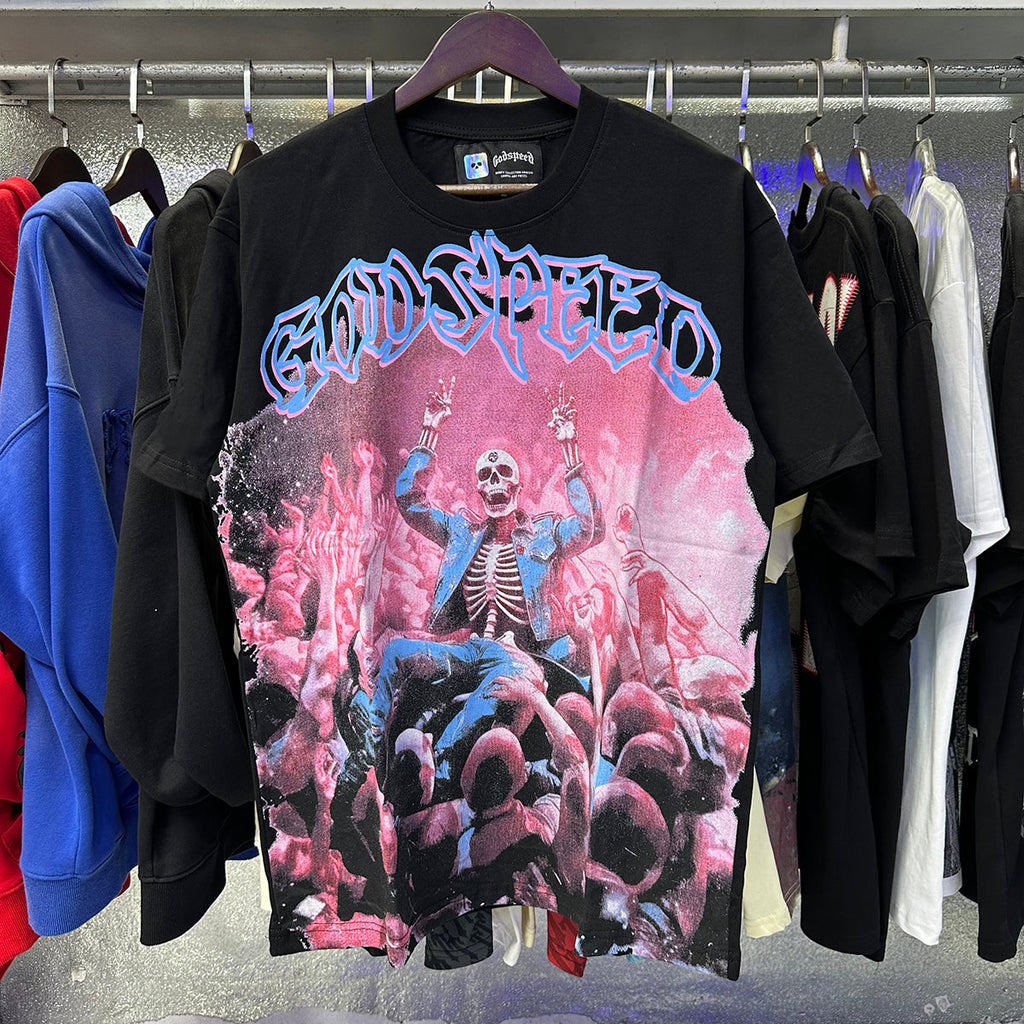 Godspeed T-shirts Skeletons Crowd Printed Cotton Casual Short Sleeves Men and Women