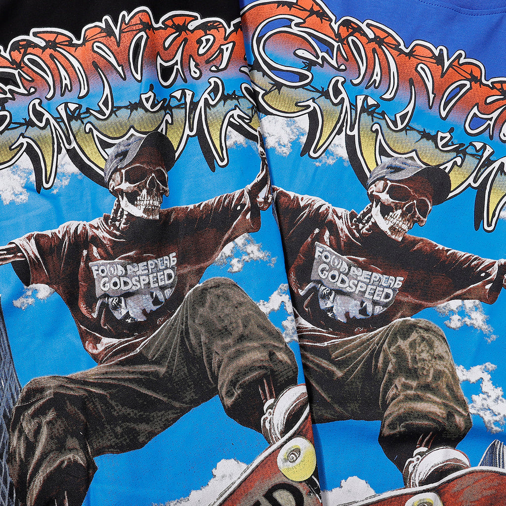 Godspeed T-shirts Urban Skateboard Skull Junior Print Cotton Casual Short Sleeve Men and Women