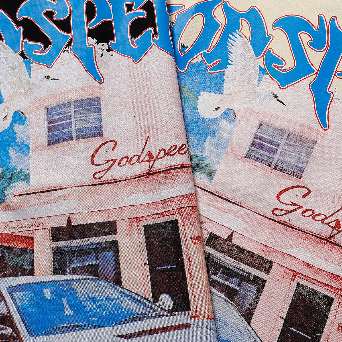 Godspeed T-shirts Convenience Store White Car Printing Cotton Casual Short Sleeve Men's and Women's