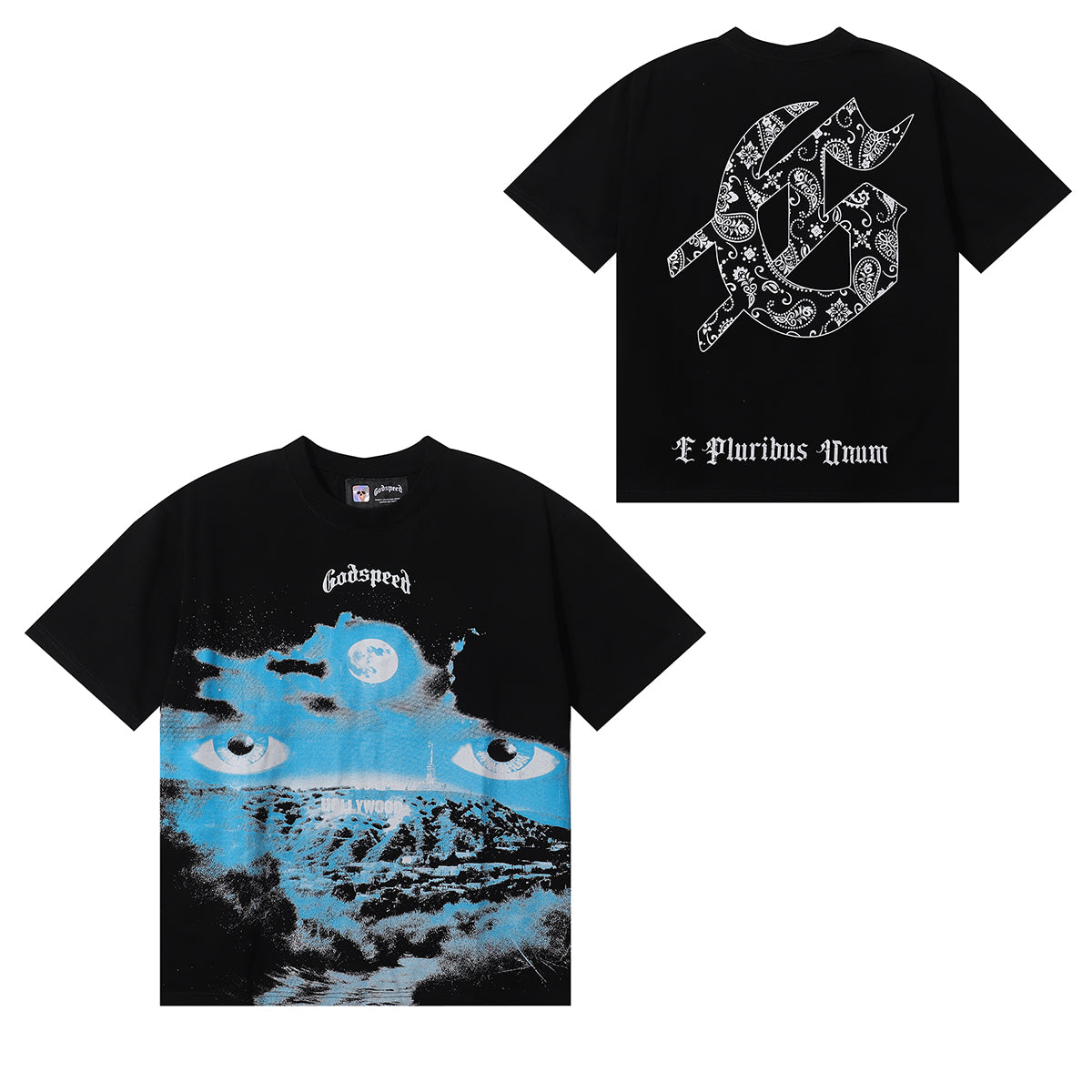 Godspeed T-shirts Hollywood Night Print Cotton Casual Short Sleeve Men and Women