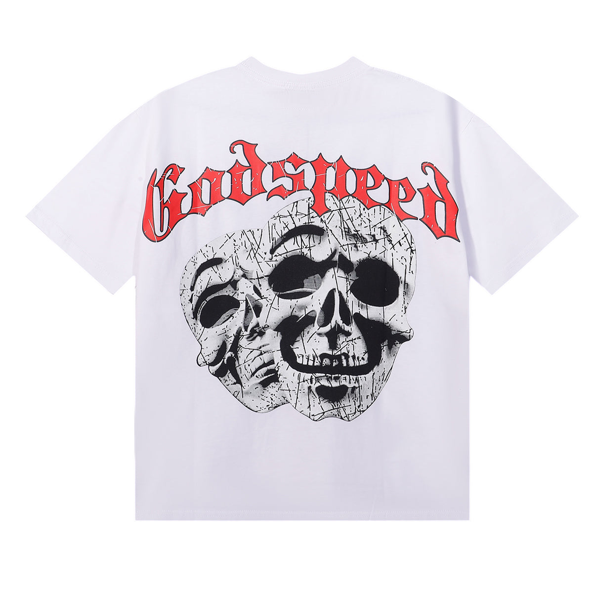 Godspeed T-shirts Double Sided Skull Face Printed Cotton Casual Short Sleeve Men and Women