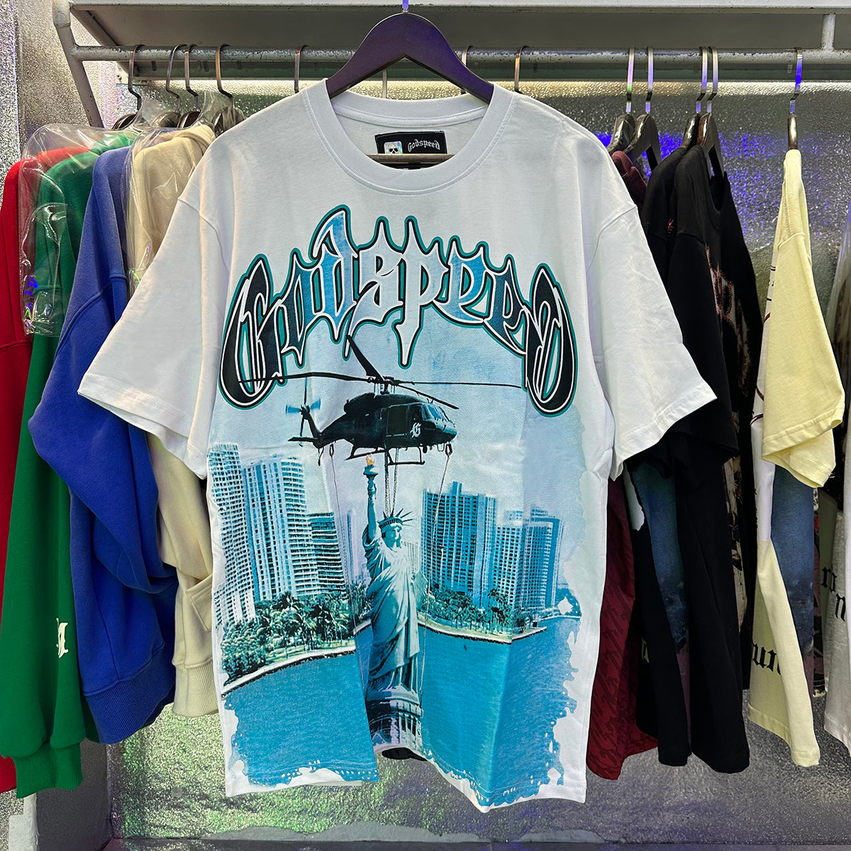 Godspeed T-shirts Helicopter Free Muse Printed Cotton Casual Short Sleeves Men and Women