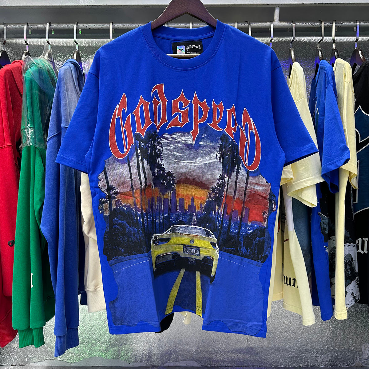 Godspeed T-shirts Road Supercar Printed Cotton Casual Short Sleeve Men and Women