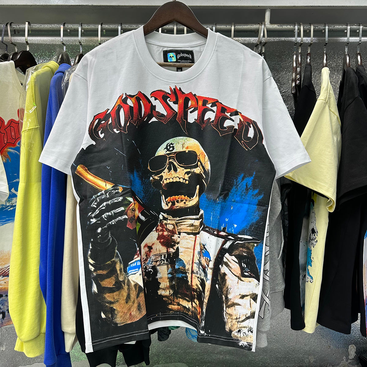 Godspeed T-shirts Racer F1 Champagne Printed Cotton Casual Short Sleeve T-shirts Men and Women