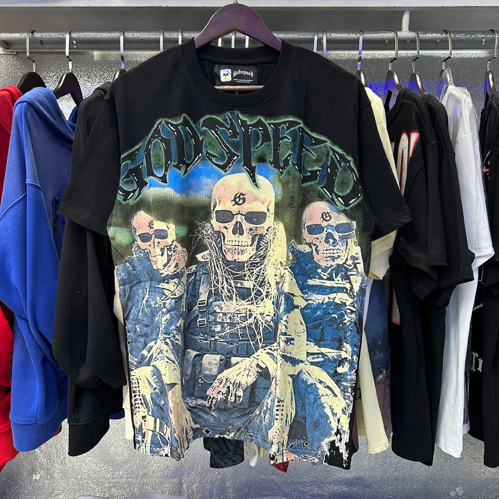 Godspeed T-shirts Skull Marines Printed Cotton Casual Short Sleeves Men and Women