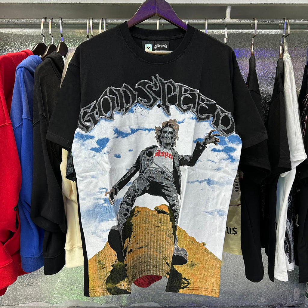 Godspeed T-shirts Falling Skull Print Cotton Casual Short Sleeve Men and Women