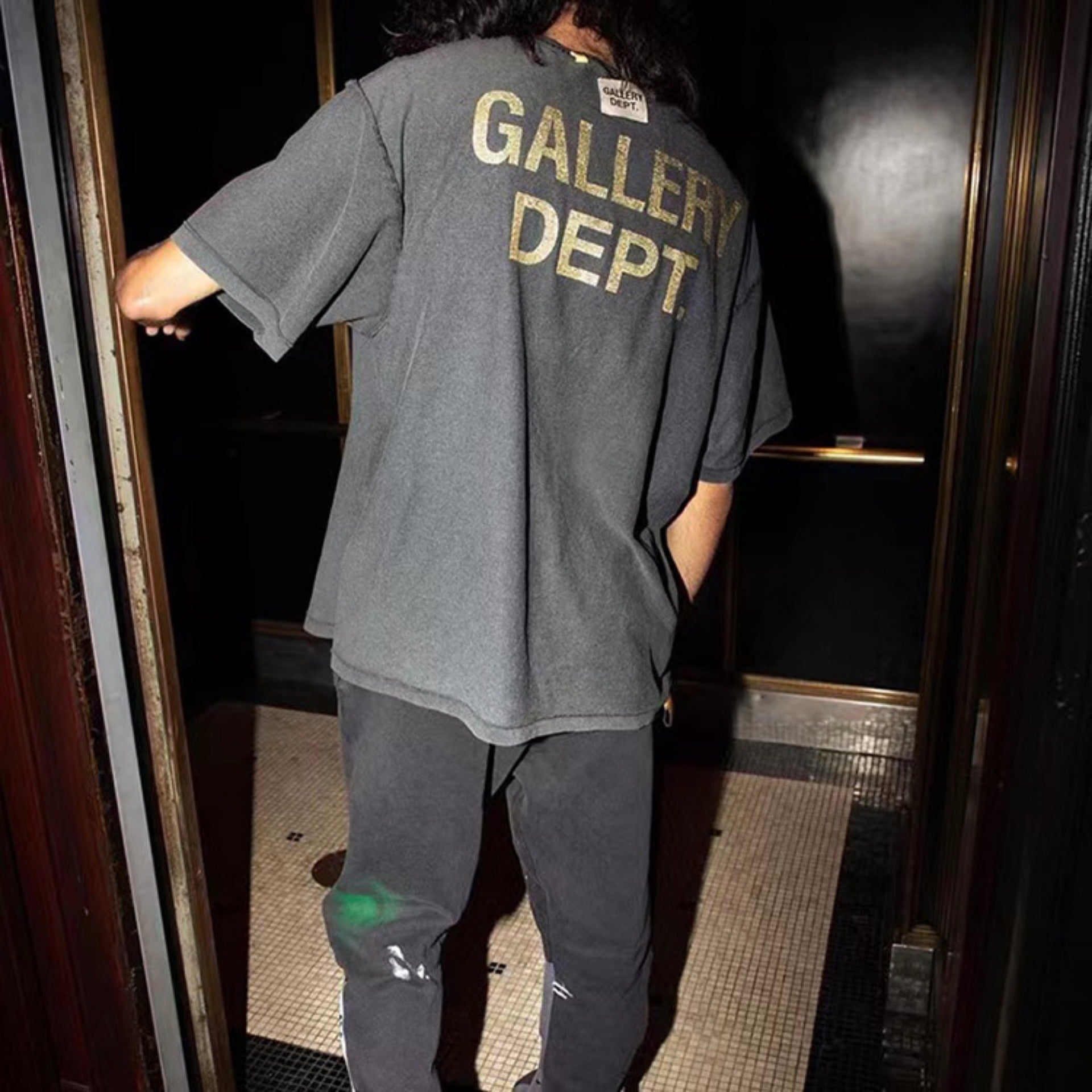 Gallery Dept T-Shirt Washed and old bronzing alphabet print short-sleeved T-shirt