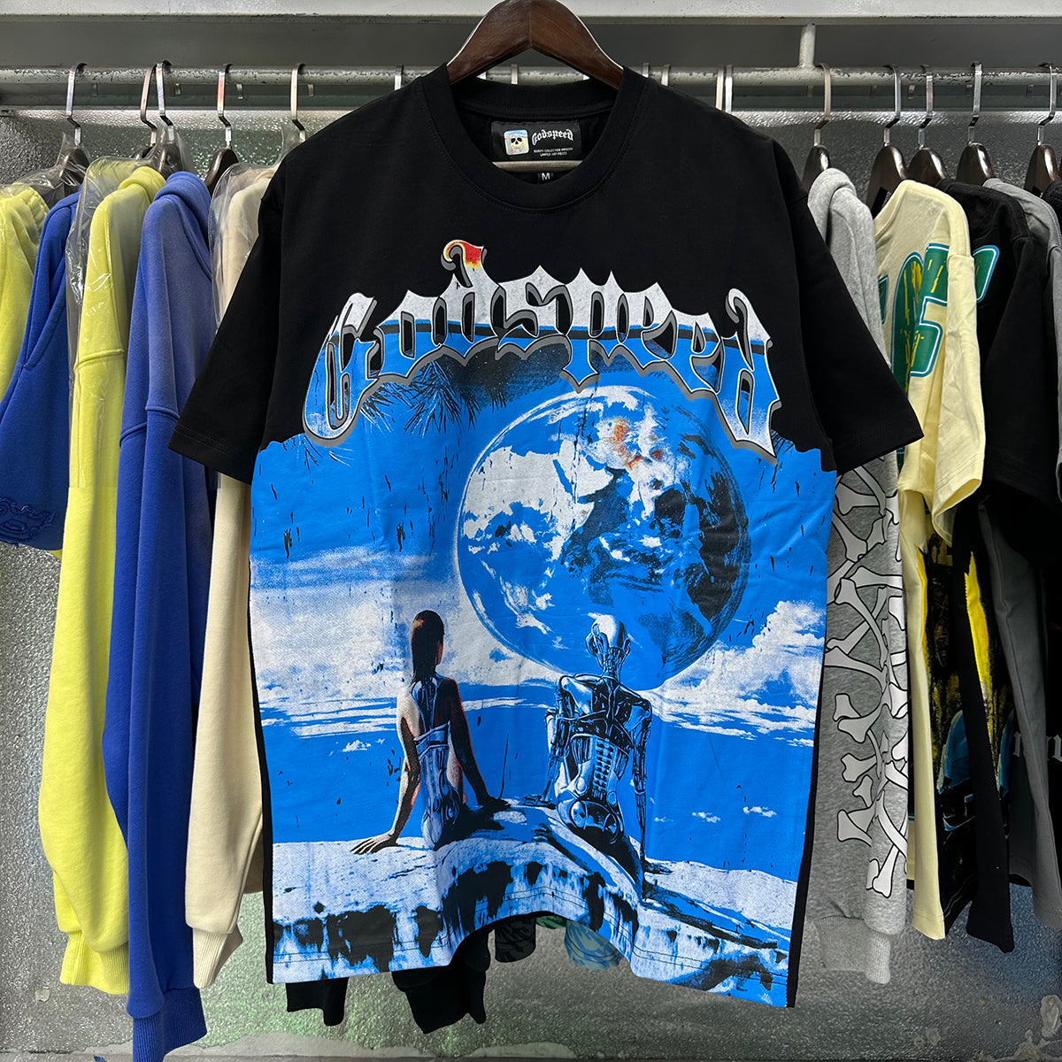 Godspeed T-shirts Tech Man Earth Printing Cotton Casual Short Sleeves Men and Women