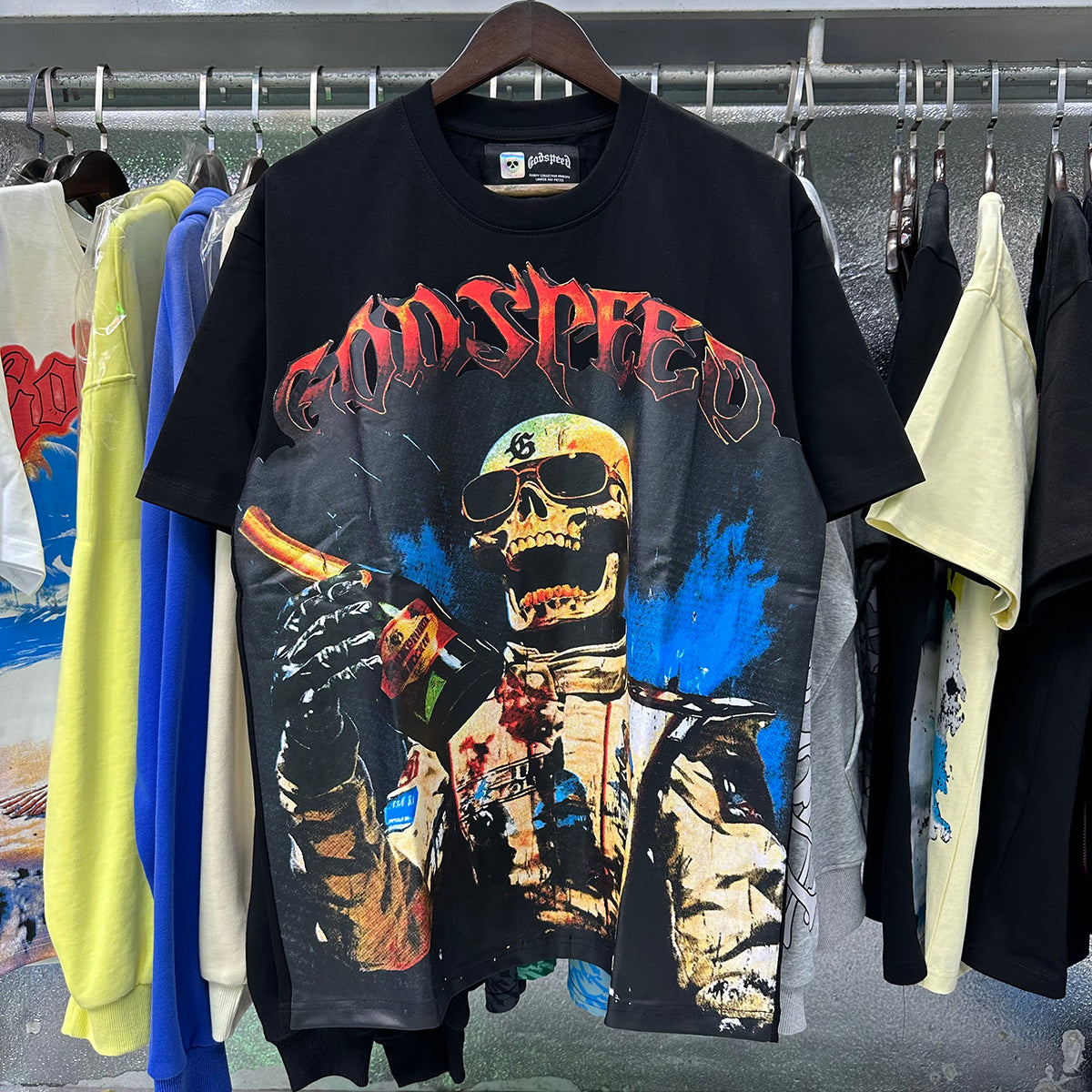 Godspeed T-shirts Racer F1 Champagne Printed Cotton Casual Short Sleeve T-shirts Men and Women