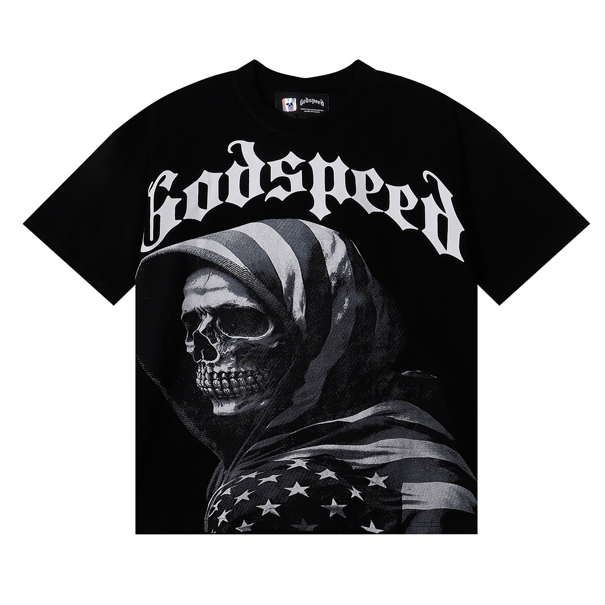 Godspeed T-shirts American Flag Skull Print Cotton Casual Short Sleeves Men and Women