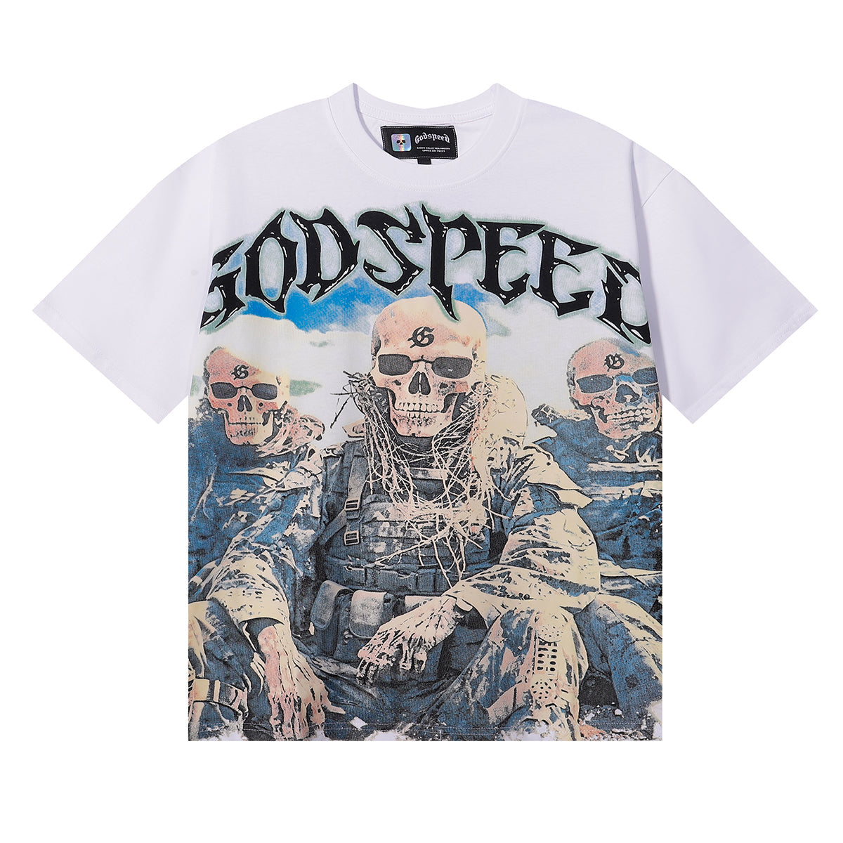 Godspeed T-shirts Skull Marines Printed Cotton Casual Short Sleeves Men and Women