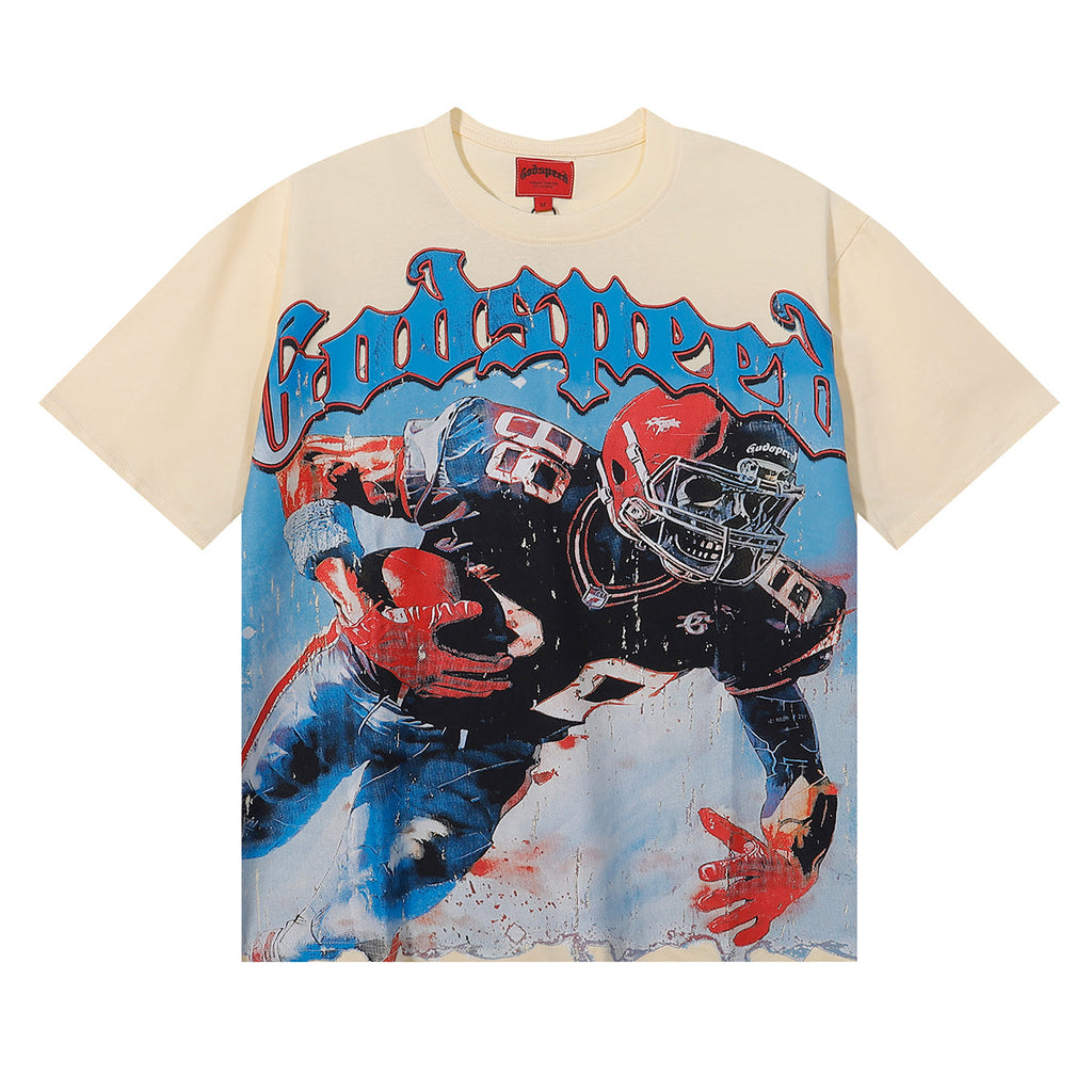 Godspeed T-shirts Rugby Players Printed Cotton Casual Short Sleeves Men and Women