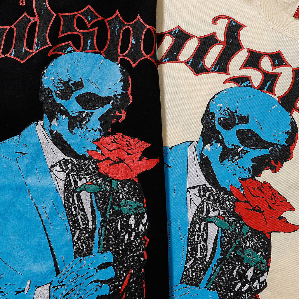 Godspeed T-shirts Skull Gentleman Rose Print Cotton Casual Short Sleeve Men and Women