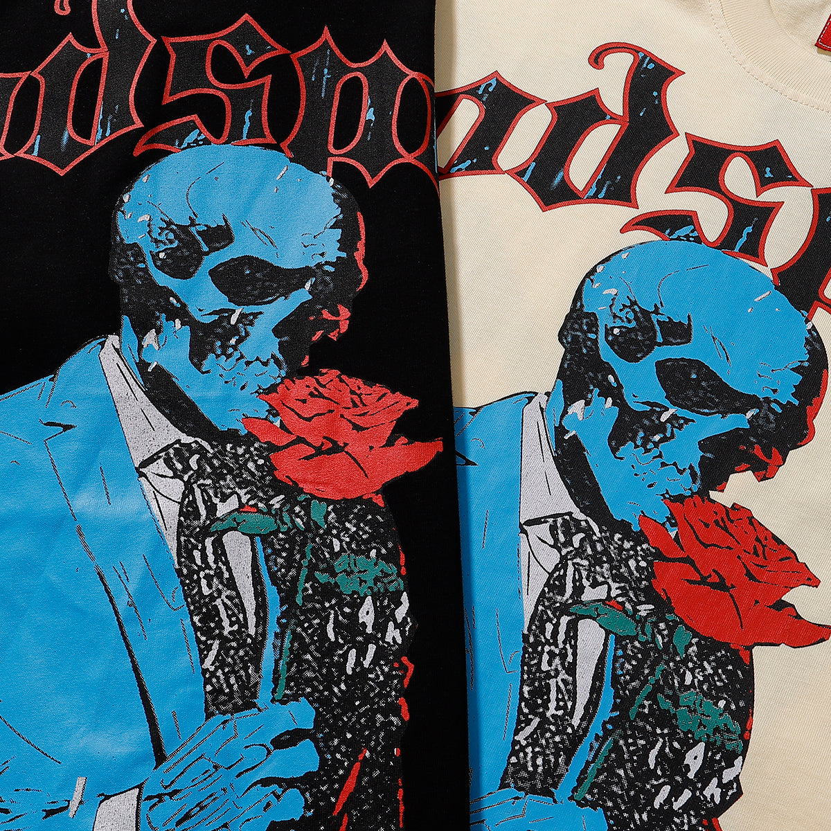 Godspeed T-shirts Skull Gentleman Rose Print Cotton Casual Short Sleeve Men and Women