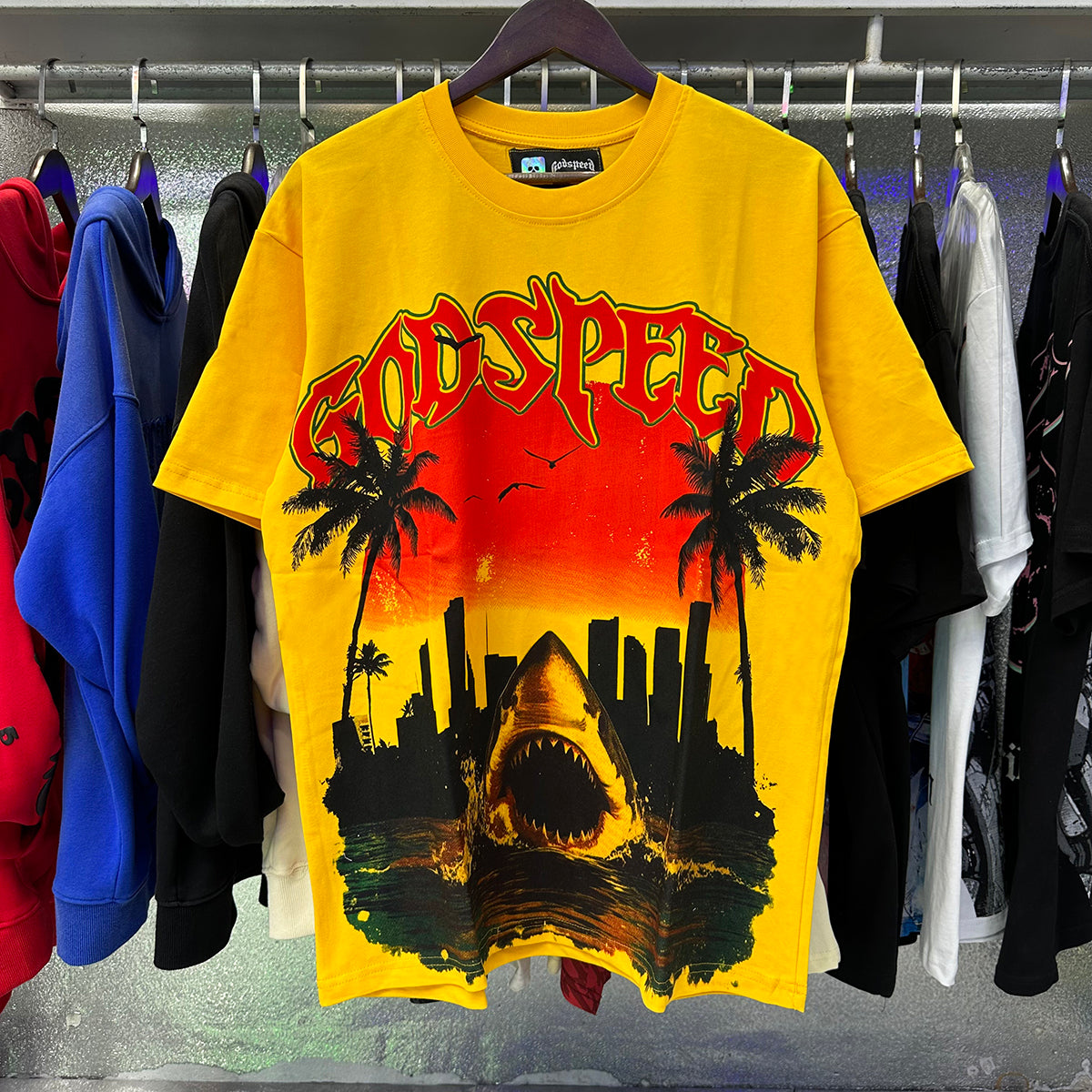 Godspeed T-shirts Urban Coconut Shark Print Cotton Casual Short Sleeve Men and Women