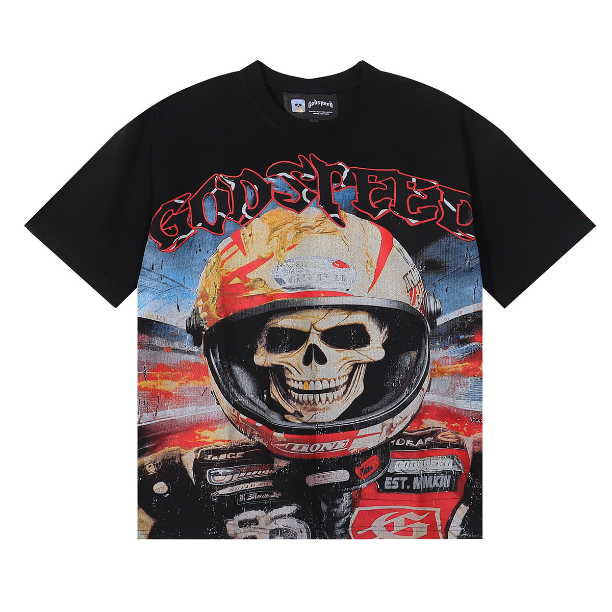 Godspeed T-shirts Skull Astronaut Print Cotton Casual Short Sleeve Men and Women