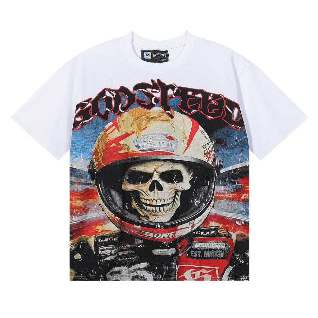 Godspeed T-shirts Skull Astronaut Print Cotton Casual Short Sleeve Men and Women